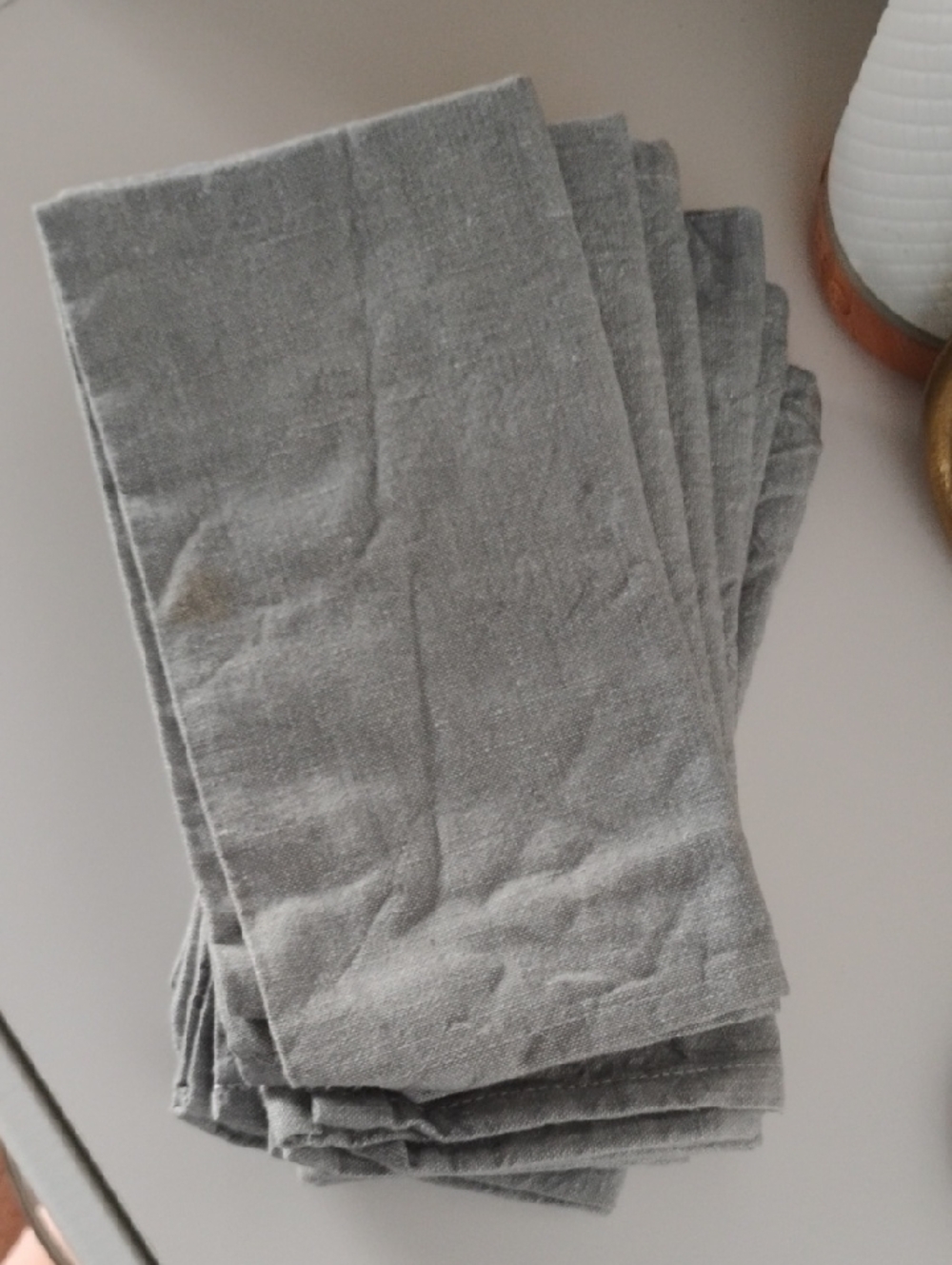 set of 6 dusty blue cotton napkins.